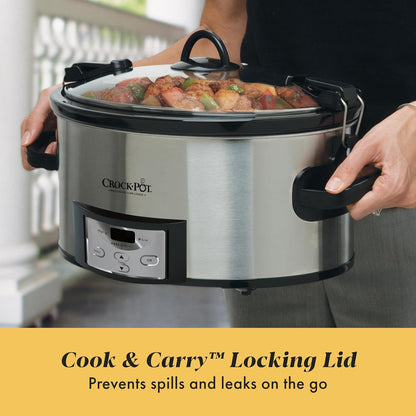 Crock-Pot 6 Quart Cook & Carry Programmable Slow Cooker with Digital Timer Stainless Steel (CPSCVC60LL-S) pack of 1