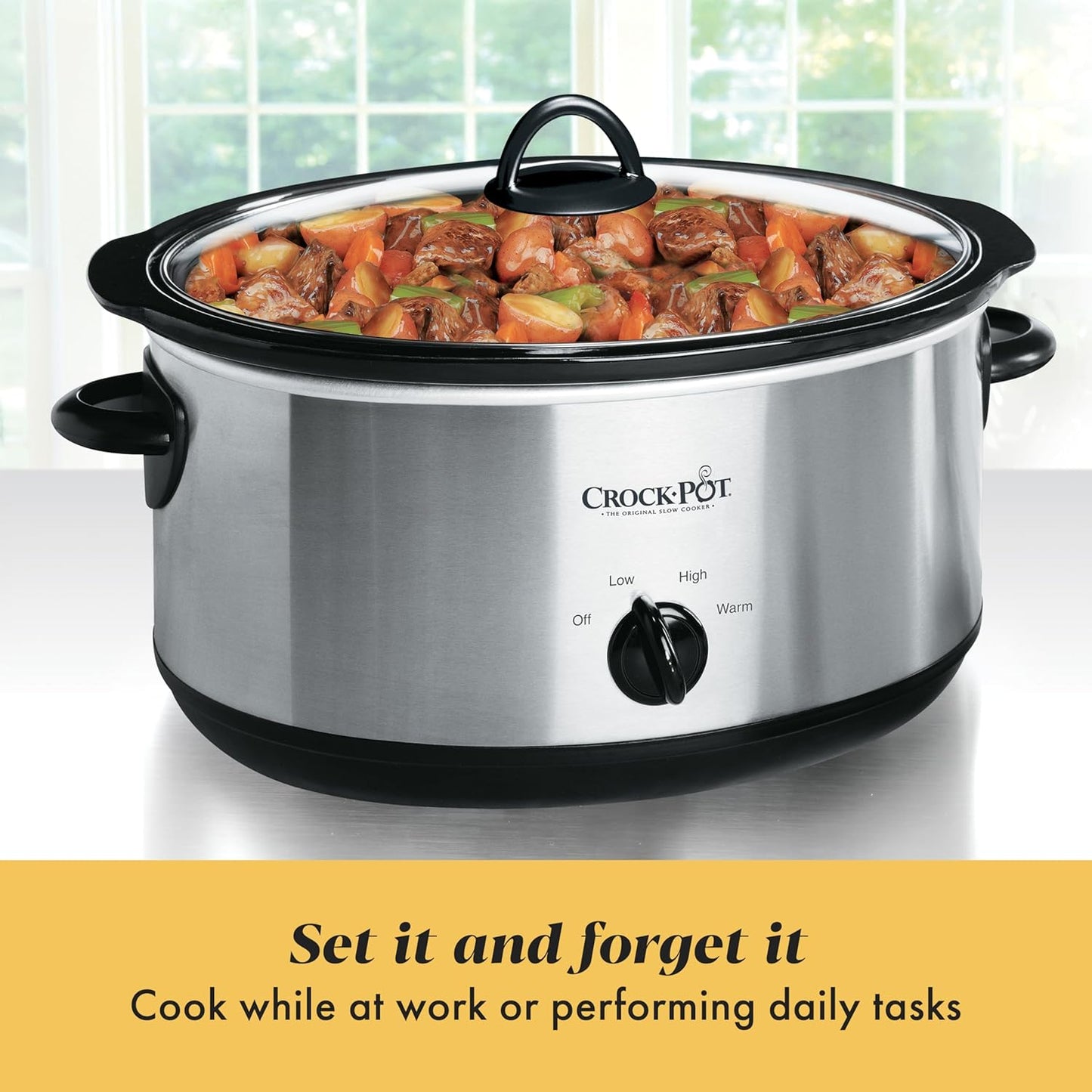 Crock-Pot 7 Quart Oval Manual Slow Cooker, Stainless Steel (SCV700-S-BR), Versatile Cookware for Large Families or Entertaining