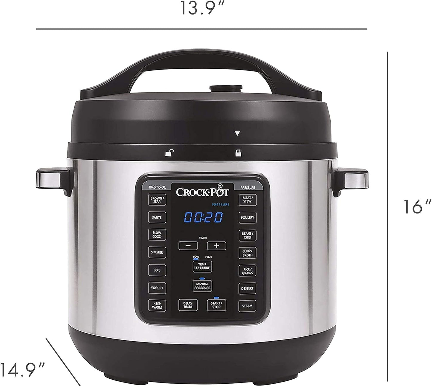 Crock-Pot 8-Quart Multi-Use XL Express Crock Programmable Slow Cooker and Pressure Cooker with Manual Pressure, Boil & Simmer, Stainless Steel