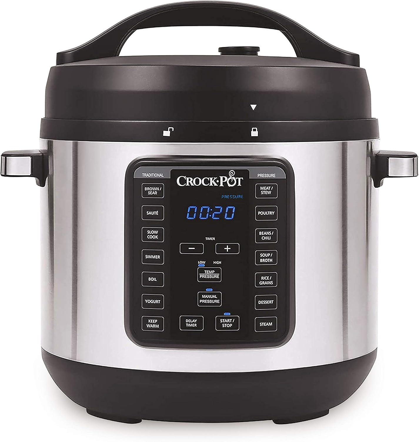 Crock-Pot 8-Quart Multi-Use XL Express Crock Programmable Slow Cooker and Pressure Cooker with Manual Pressure, Boil & Simmer, Stainless Steel
