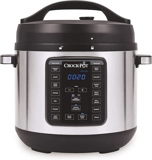 Crock-Pot 8-Quart Multi-Use XL Express Crock Programmable Slow Cooker and Pressure Cooker with Manual Pressure, Boil & Simmer, Stainless Steel