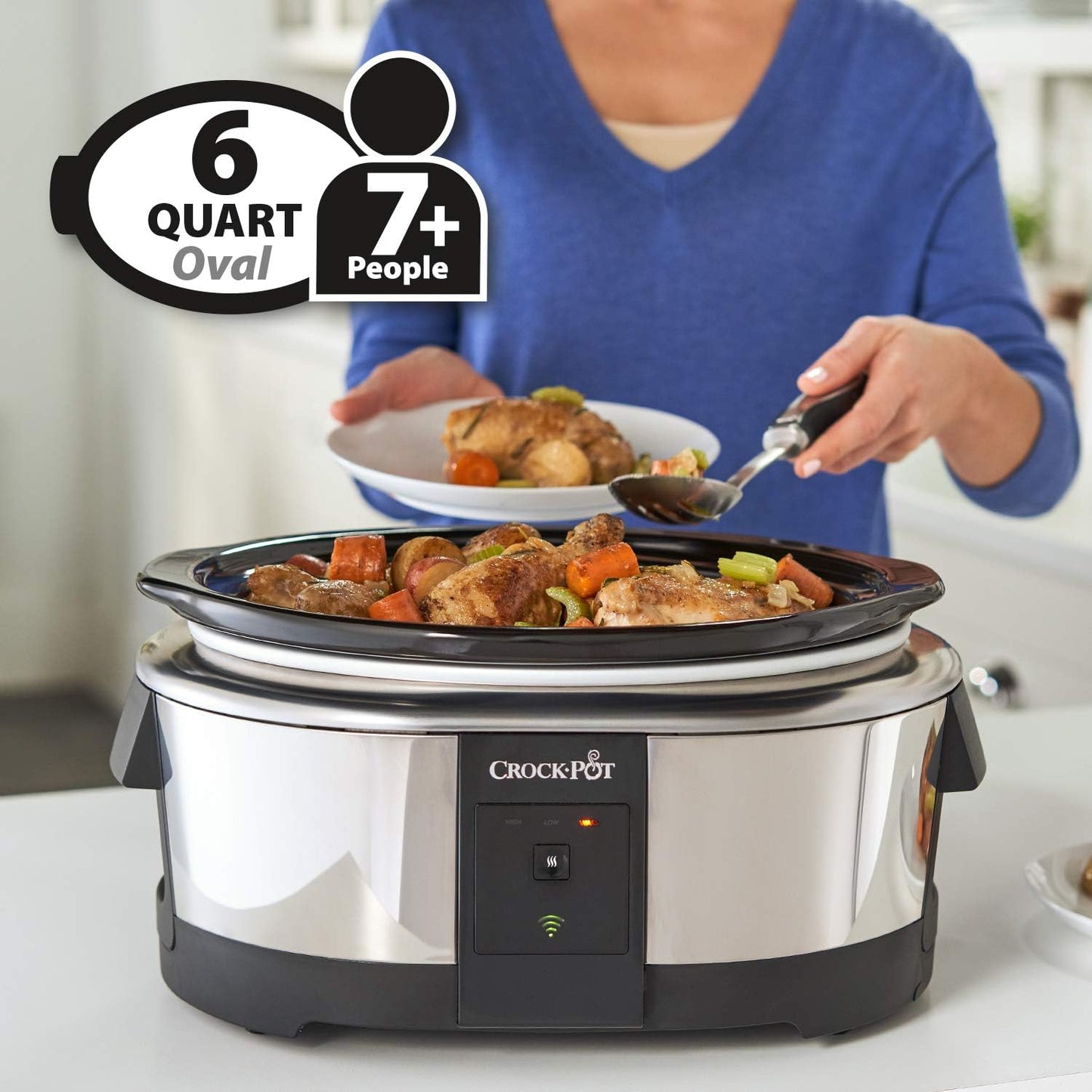 Crock-Pot 6 Quart Programmable Slow Cooker and Food Warmer Works with Alexa, Stainless Steel (2139005)