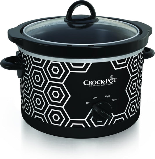 Crock-Pot 4.5 Quart Round Portable Slow Cooker and Food Warmer, Black & White Pattern (SCR450-HX)